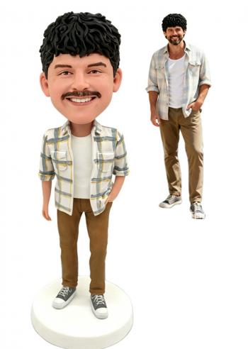 Custom Casual Man Bobblehead In Plaid Shirt